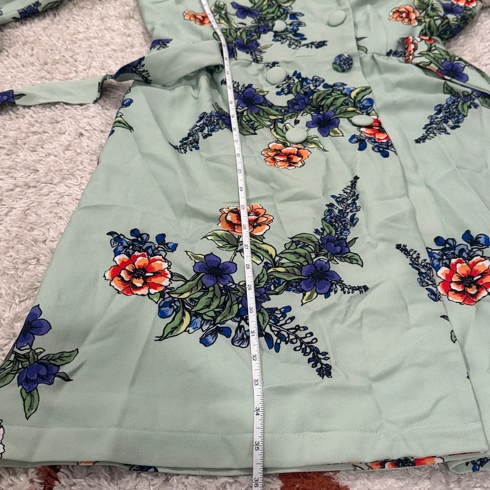 Modcloth Profound Pizzazz Mint Floral Trench Coat Size L - Picture 11 of 11